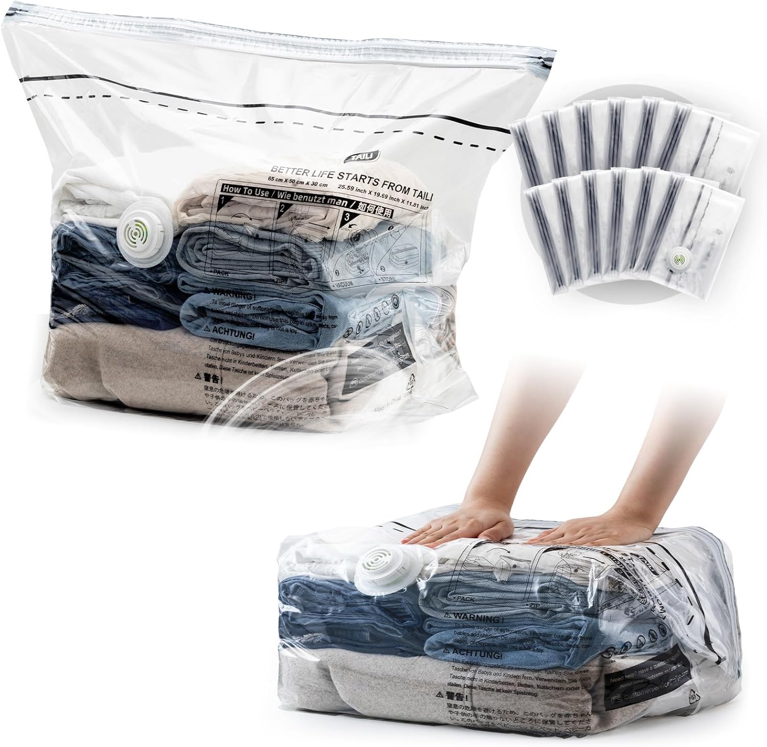 TAILI 真空 圧縮袋 衣類 ふとん圧縮袋 掃除機不要 立体パック キューブ真空バッグ 布団収納 大容量 カビ ダニ対策 防塵 防湿 省スペース 再利用可能 スーツケース用 荷物用 引越し 衣替え