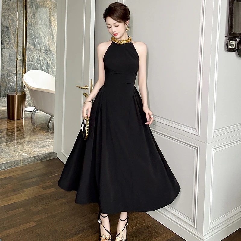 【JY.上品】 2024夏新品 ホルダーネック ノースリーブ ロング ドレス パーティー キャバ 大人 同窓会 披露宴 卒業式 結婚式 演奏会 ウェディング 二次会 メガ割 8,304円