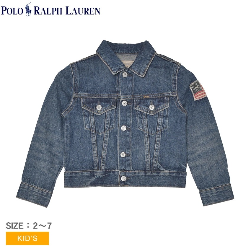 キッズ ジュニア 子供 アウター Gジャン 上着 羽織り デニム 長袖 ブランド ロゴ シンプル FLAG DENIM TRUCKER JACKET 322701282