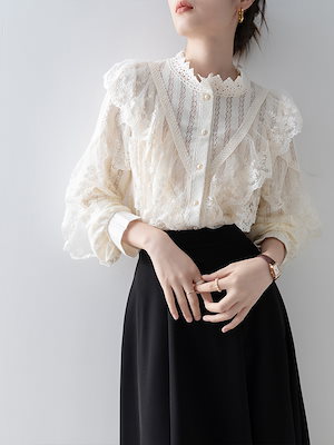 【1点ご購入 で10点プレゼントいたします】アンズレースのボトムブラウス春と秋の2023秋冬トップス今年はきれいめブラウスが流行