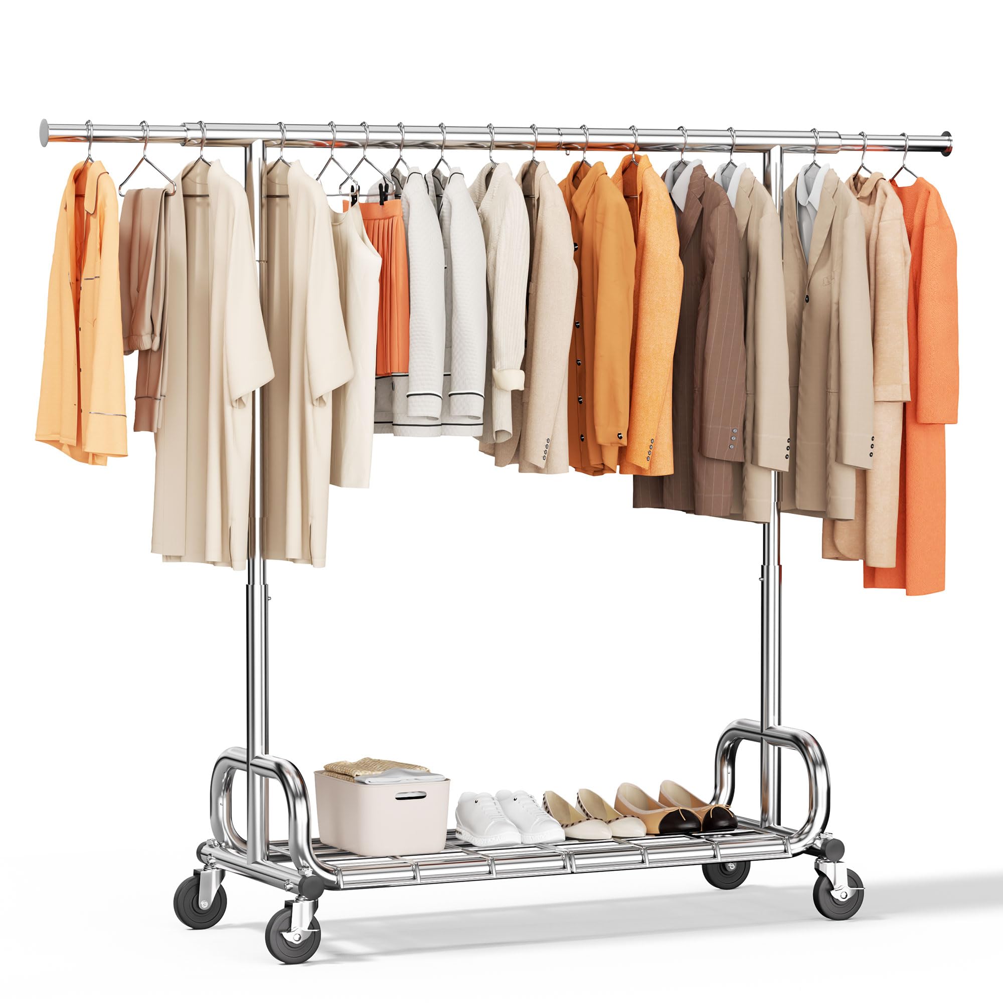 HOKEEPER ハンガーラック 耐荷重150KG 業務用 大容量 収納ラック 物干し スタンド 洋服ハンガー 衣類収納 棚付き 縦横伸縮 高さ調節可能(幅128-190×奥行51×高さ162-174