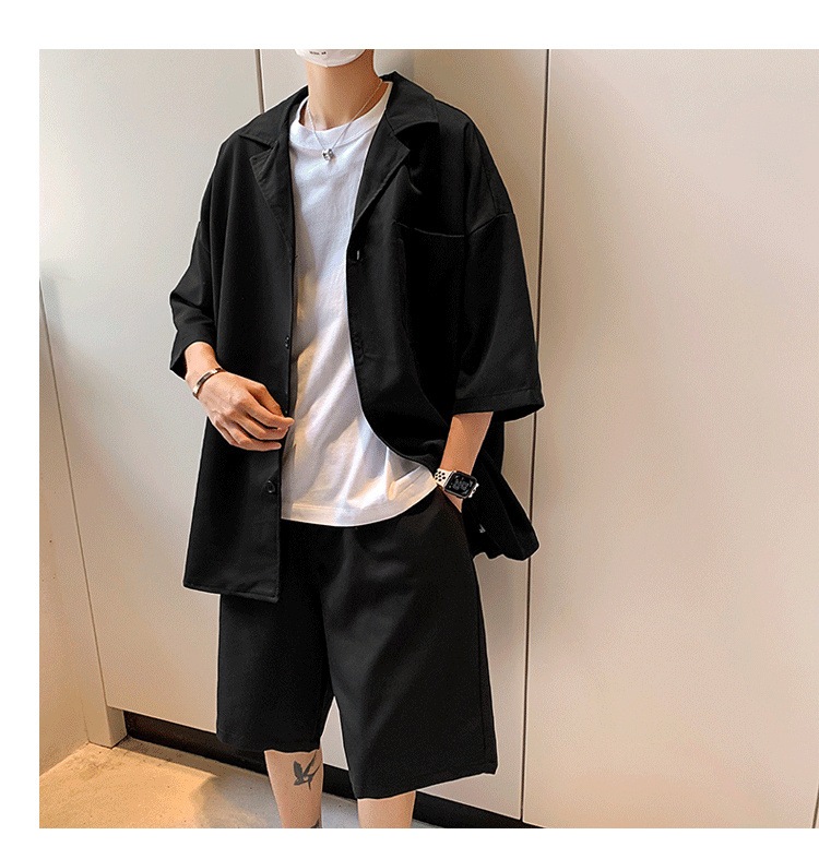 国際ブランド 体型カバーに効く通勤する 21 新品 韓国版 ゆったりする ピュアカラー 半袖 スーツ メンズ ファッション トレンド ショートパンツ コート カジュアル ハンサム 夏 セット 薄い