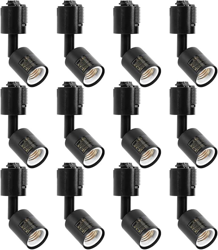 ダクトレール用スポットライト 電球なし ライティングバー用照明器具セット配線ダクトレール用 LEDスポットライト 天井照明 照射角度調節可能(黒い, E26口金/12個セット)