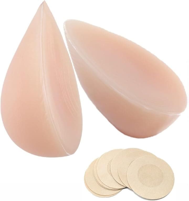 揺れる 粘着 式 シリコンパッド 人工乳房 偽胸 補正 ニプレス セット(肌色, 1000g)