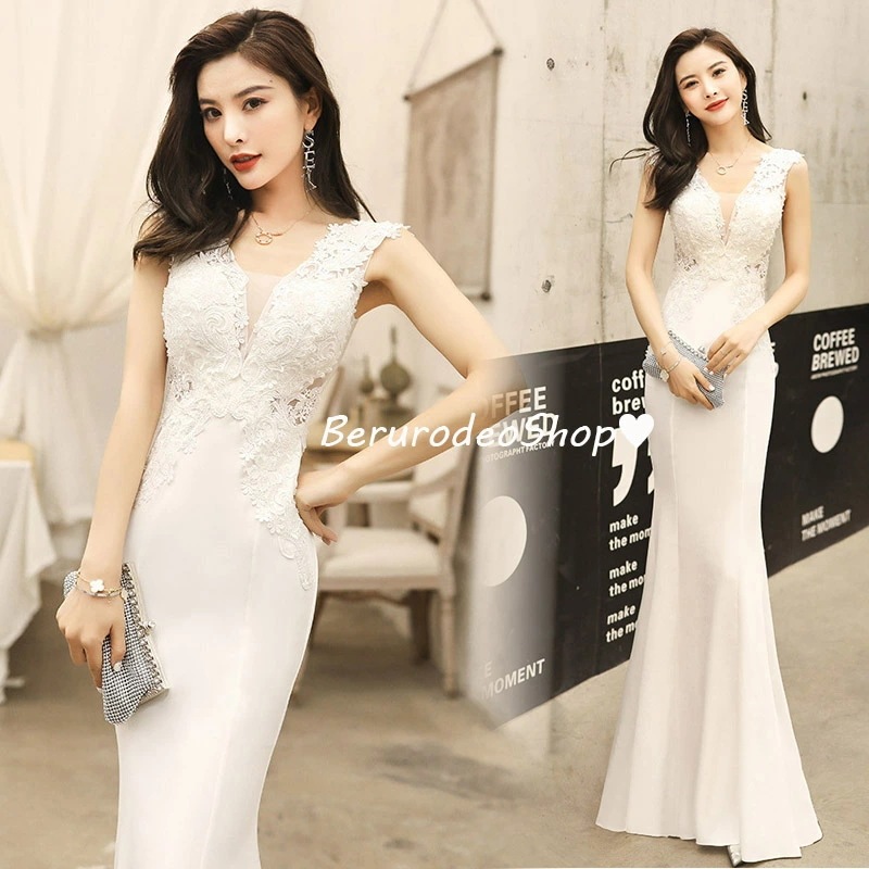 期間限定 全5色 マーメイドドレス ロングドレス 白 レース Vネック シースルー セクシー イブニングドレス マーメイドライン 黒 ブラック ワイン赤 緑 グリーン ネイビー タイトドレス ノースリ