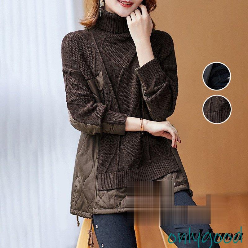 年末钜惠ニット セーター レディース トップス切り替え 秋 冬30代40代 長袖 ハイネック プルオーバー ニットセーター ニットソー 上品通勤