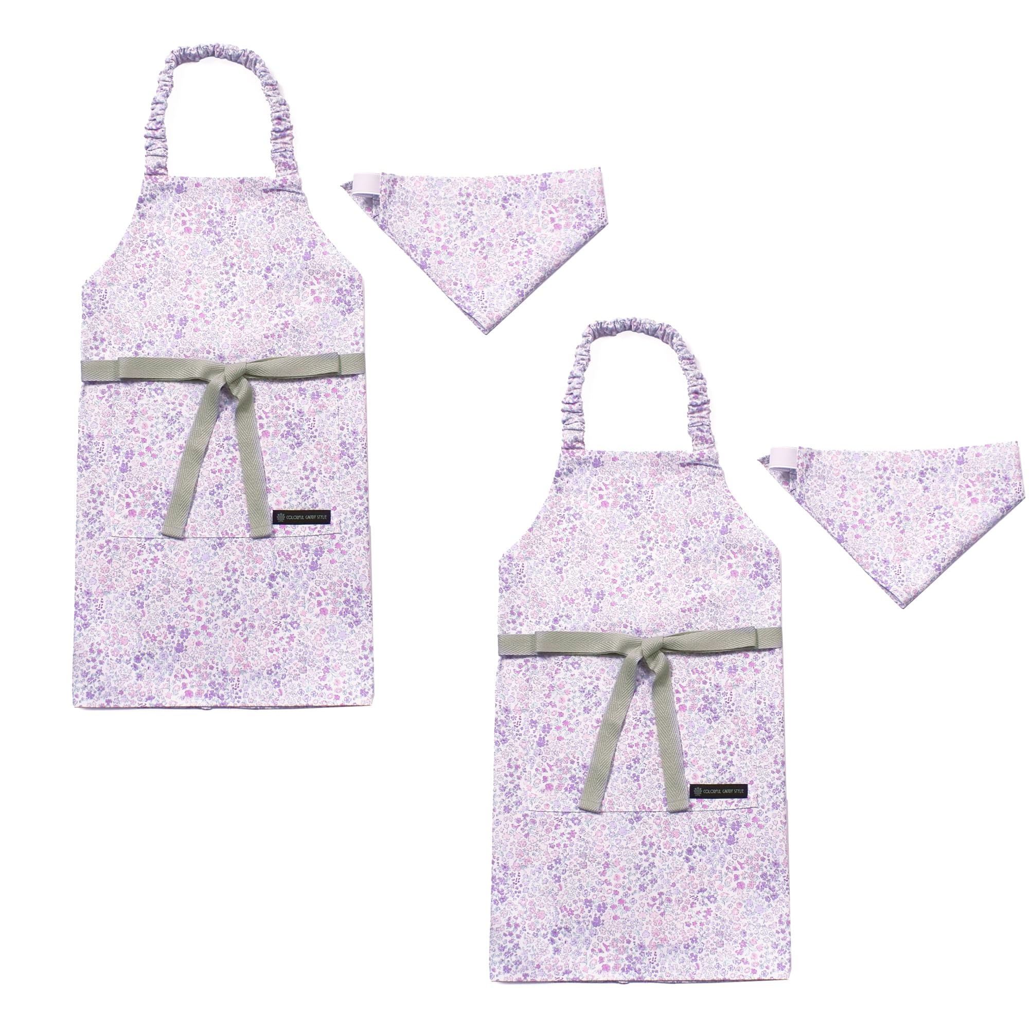COLORFUL CANDY STYLE 子どもエプロン (100～120cm) フローラルミスト 2枚セット 女の子 かわいい 子供用 子供 こども エプロン 三角巾 セット ゴム キッズエプロン