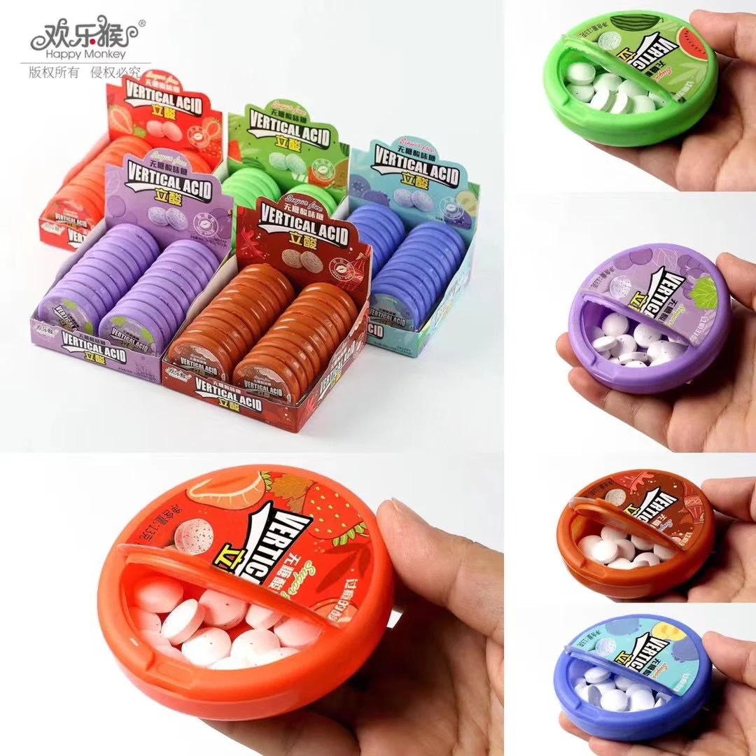 おいしいおやつ ハッピーモンキー 糖類無糖サワーキャンディ 各種フルーツフレーバー 甘酸っぱいプレスタブレット トローチキャンディ フルボックス 新しい日付