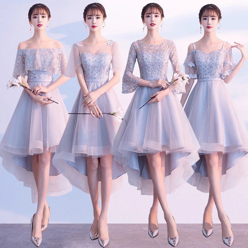 女性のための灰色の花嫁介添人ドレス2025夏の卒業ドレス妖精の気質フロントショートロングシスターグループブライドメイドレス 5,459円
