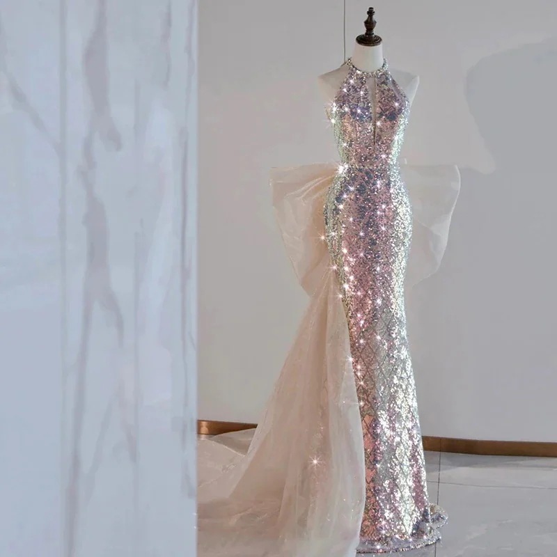 イブニングドレス スパンコール セレブ気質 ウエスト引き締め フィッシュテールドレス結婚式ドレス二次会ドレス新年会ド結婚式 お呼ばれ