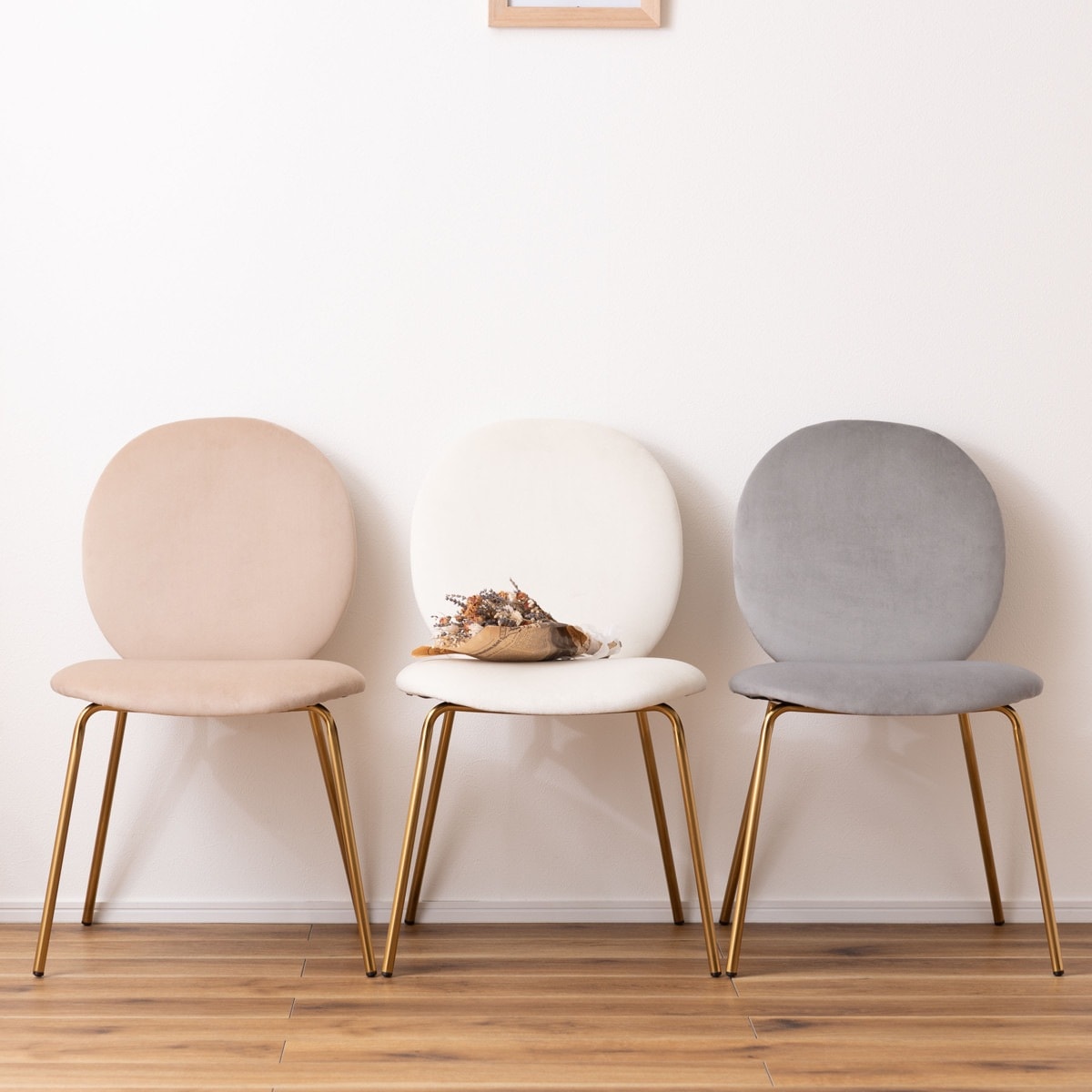 ダイニングチェア 座面高43cm 背もたれ丸形 ベロア調 アンティークゴールド脚 チェア 椅子 デスクチェア ドレッサーチェア キャスターなし おしゃれ ゴールド 脚 エレガント 上品 韓国風