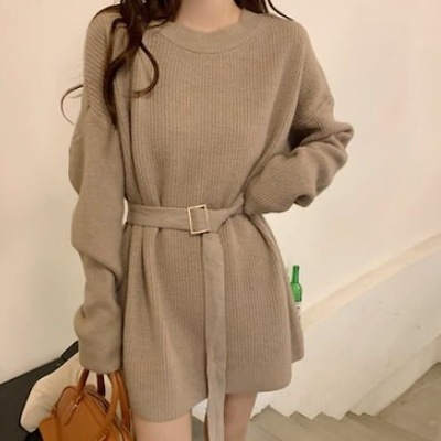 ワンピース セーター ニットワンピース ショート ショート丈 膝上 ラウンドネック ニット かわいい