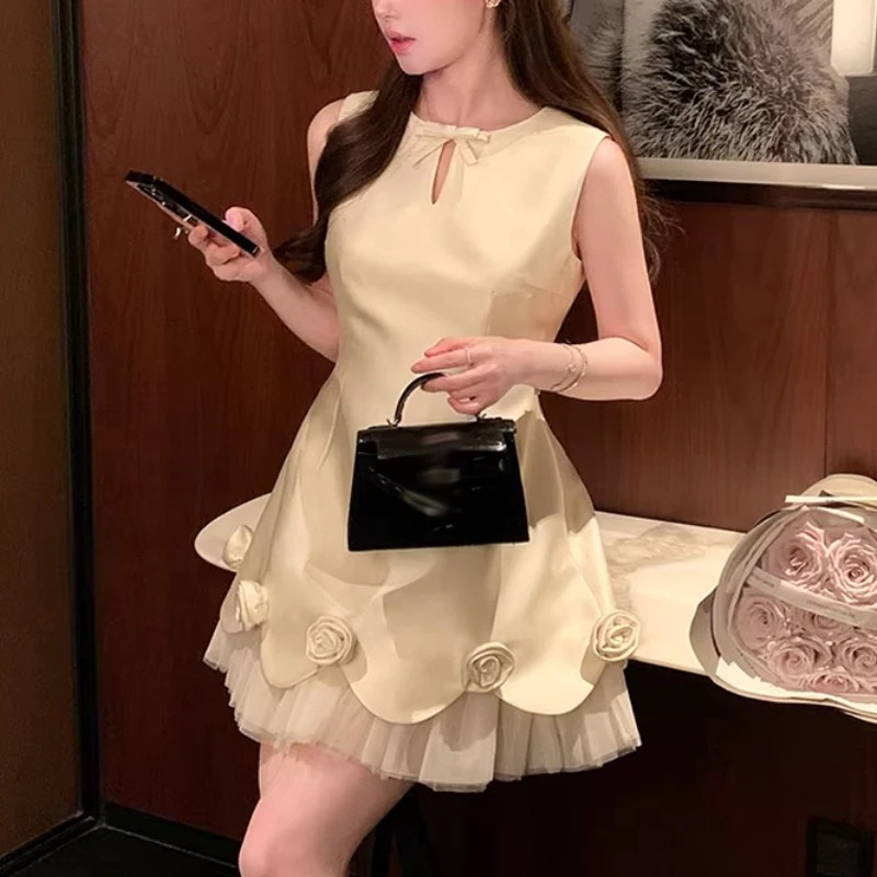 3日出荷 ワンピース ノースリーブ ウエストマーク レディース デザイン 婚約 バースデー ドレス プリンセスドレス ショート丈