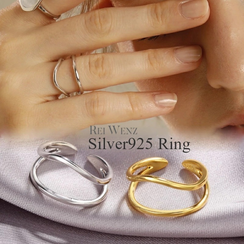【高品質Silver925】シルバー リング 幅太 幅広 ワイド 太め 大ぶり レイヤード風 重ね レディース 人差指 金属アレルギー インデックスリング インスタ ゴールド おしゃれ オ