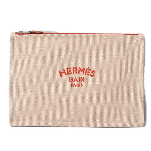 フラットポーチ/クラッチバッグ HERMES ポーチ キャンバス ニューヨッティングGM ナチュラル/レッド