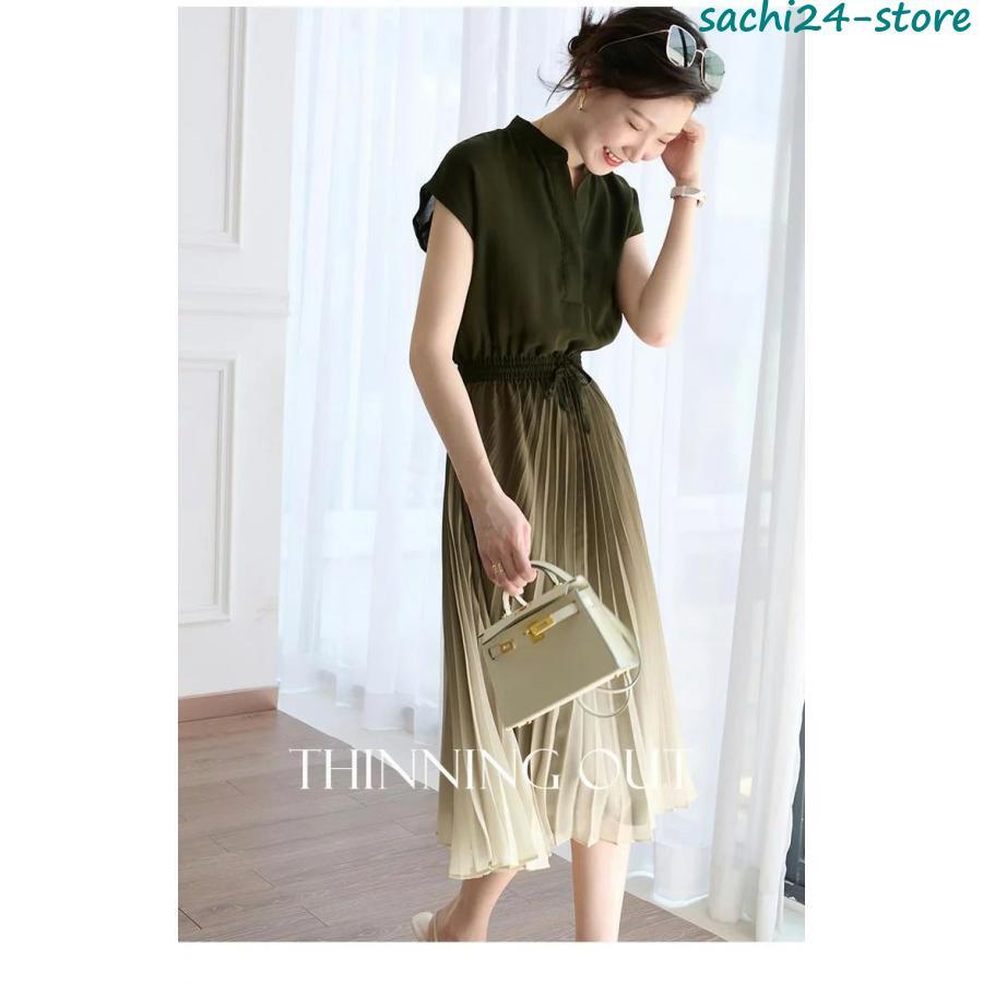 シャツワンピース レディース 40代 夏 シフォン S-3XL マキシ丈 半袖 プリーツフレアワンピース おしゃれ ミモレ丈 スカート きれいめ ロング カジュア