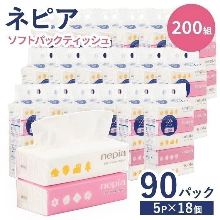 【人気商品】【18個】nepiaソフトパックティッシュ200W5P ネピア (D) メガ割