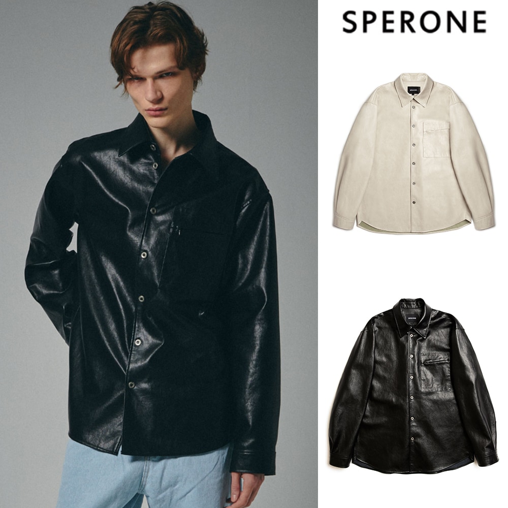 [SPERONE] Crack Leather Pocket Shirt
