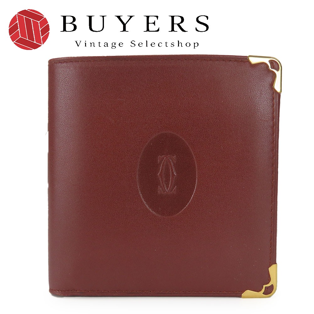 中古 二つ折り財布 マストライン カーフ ボルドー ゴールド金具 小銭入れ付き 普段使い レディース 女性