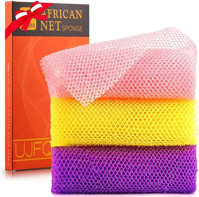 3 Pieces African Bath Sponge African Net Long Net Bath Sponge Exfoliating Shower Body Scrubber Back