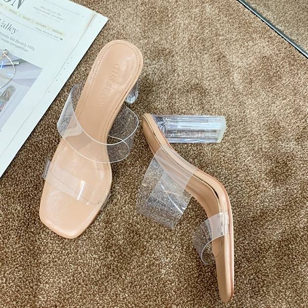 レディース サンダル ミュール クリアサンダル 透明 クリア ヒール 6cm 9cm ダブル ワイド