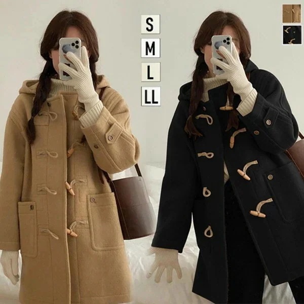 ダッフルコート レディース スクールコート 学生 女の子 女子 軽い ダッフル コート 秋冬 無地 防寒 厚手 高校生 中学生 フード付き カジュアル 女性 トップス アウター 通勤 通学 コットン