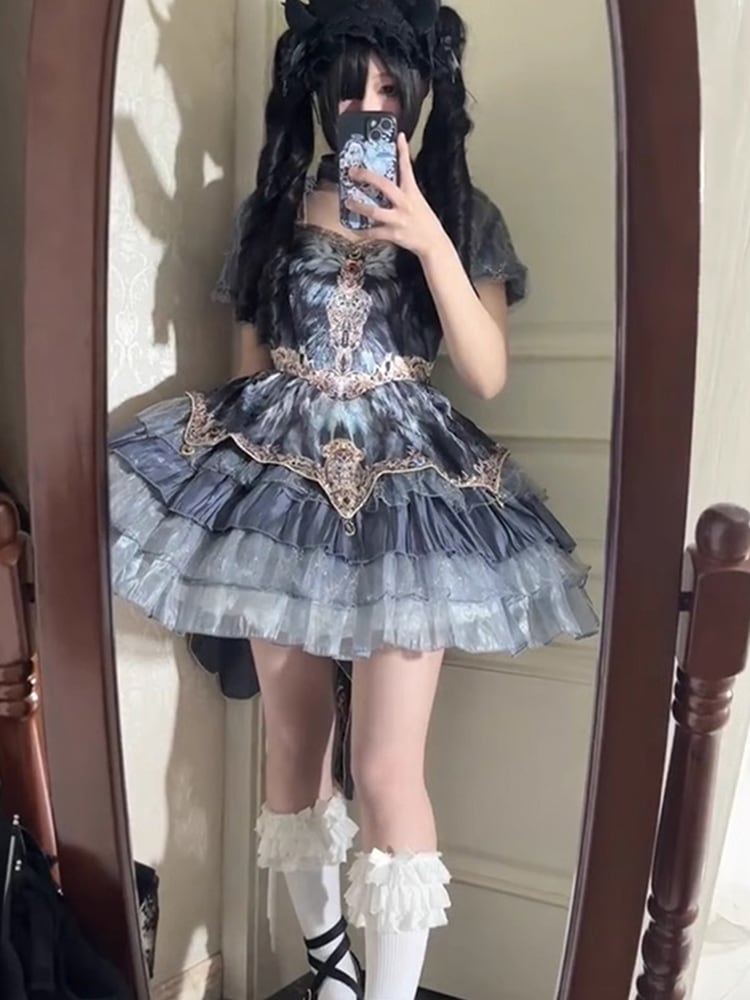 【激安本日限定】ロリータ ワンピースウェディングドレス グレー ロリータ袖チョッキドレス ロリータ重工プリンセスドレス