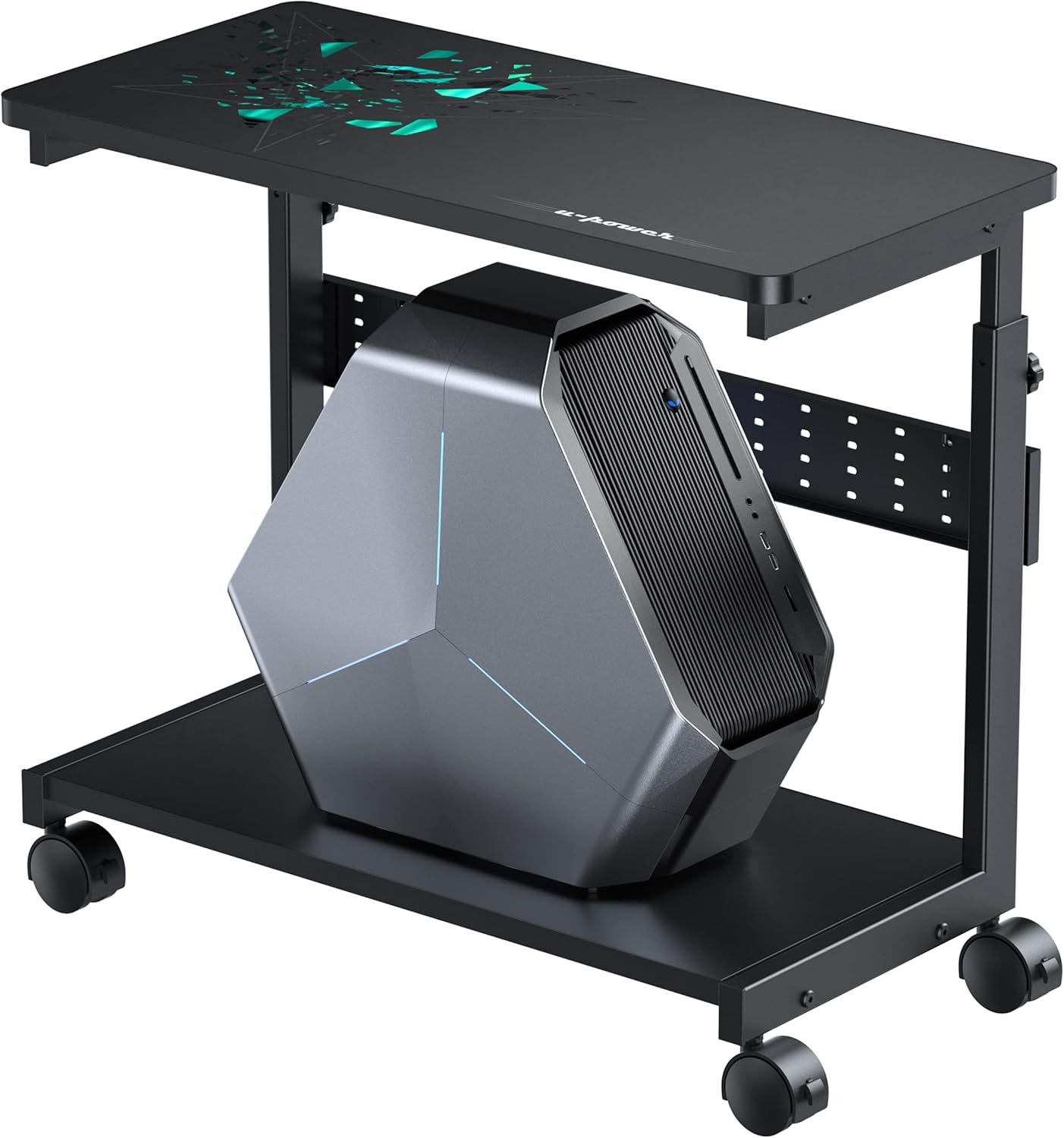 U-POWER 昇降式L字デスク PCラック パソコンラック pcワゴン 高さ調整可能(幅32奥行67x高さ60~80cm)ブラックX-1