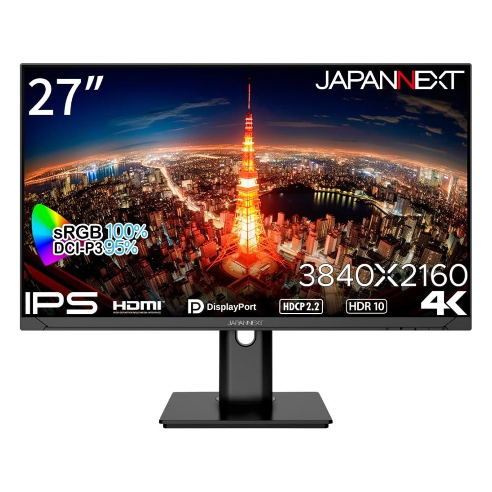 ジャパンネクスト [JN-IPS2710UHDR-HSP] 27インチ ワイド 4K液晶ディスプレイ(3840x2160/IPS/DP/HDMIx2/PIPPBP/スピーカー/チルト/高さ調整/スイ