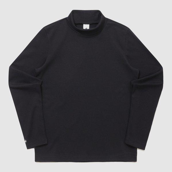 ユニ エッセンシャル レギュラー ピーチ起毛 モックネック 長袖 Tシャツ (QQ423LRLO1_BLK)