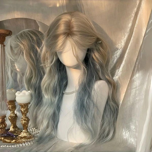 ウィッグ ゴールドブルー レディース ウィッグ長髪 かつらロング可愛い かわいい 大人用 コスプレ ロリータ ゴスロリ原宿風 仮装 超自然 かつら小顔 文化祭 イベント 学園祭 ハロウィン dq016