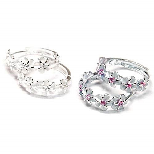 ハワイアンジュエリー フープピアス プルメリア 5輪花 フラワーレイ ジルコニア レディース シルバー925 クリア/ピンク