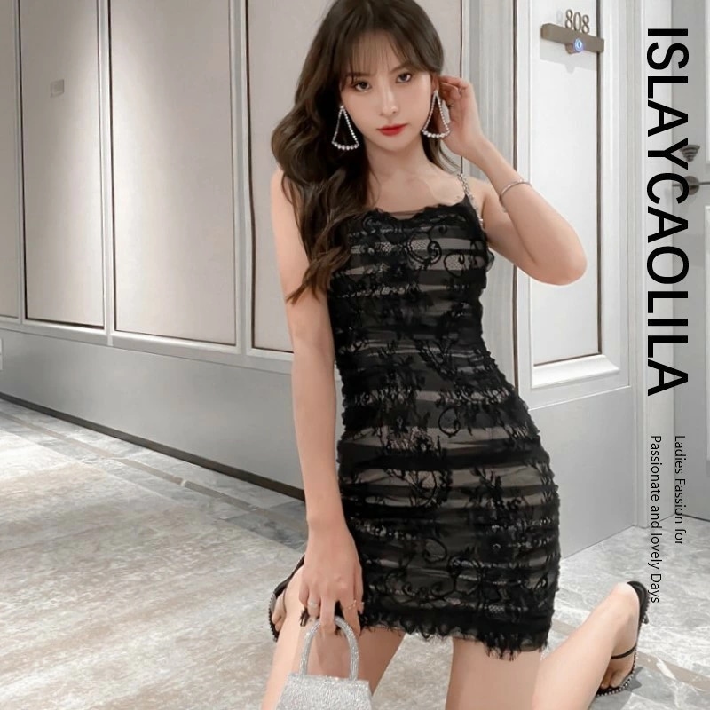 キャミソール ワンピース レース タイトミニ クラブドレス ビジュー オフショルダー ノースリーブ ベアトップ レディース