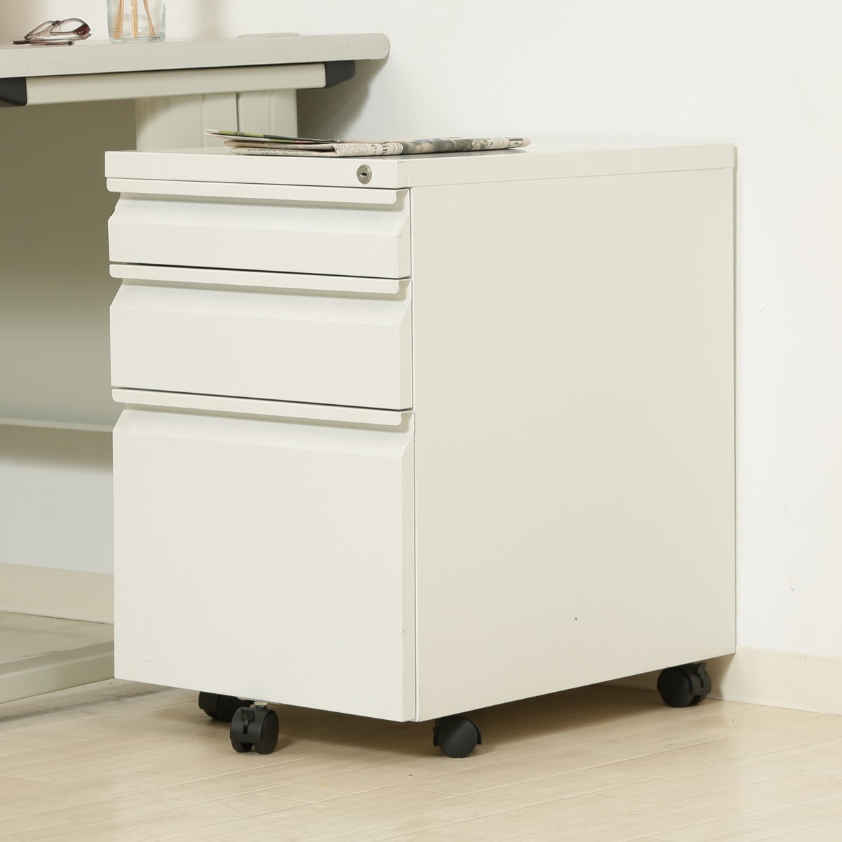デスクワゴン 3段 ルイン キャスター付き インキャビネット ワゴン サイドワゴン 引き出し 収納 デスク横 鍵付き オールロック キャビネット サイドキャビネット 書斎 書類 スチール製
