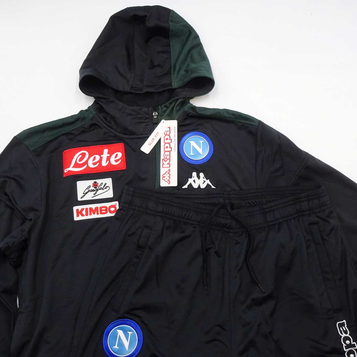【中古・未使用品】カッパ SSCナポリ 18-19 フーディドジップ トラックスーツ 上下 2XL Blue Dark Green 3031AM0 メンズ Kappa サッカー