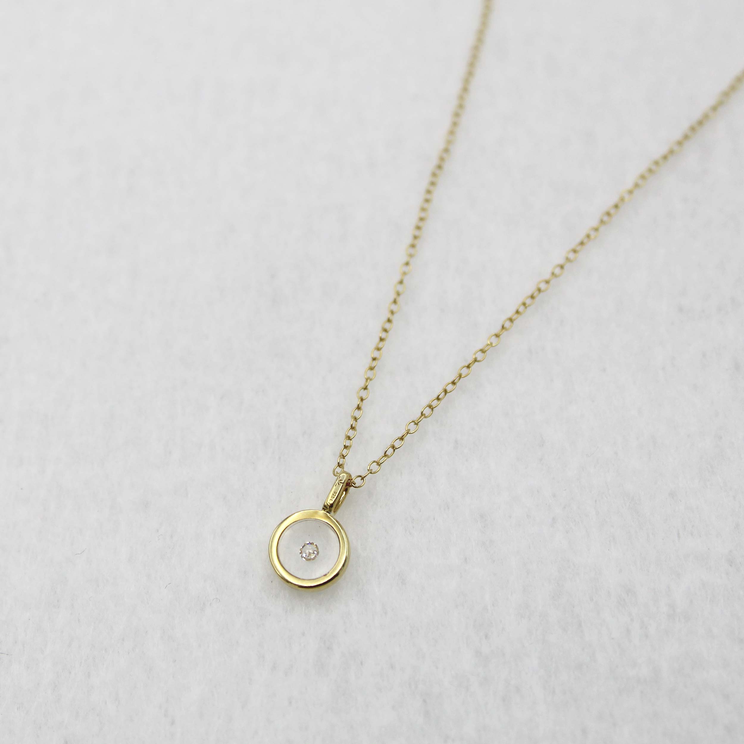 一粒 ストーン フローティング ネックレス K18イエローゴールド 加工 0.15カラット シルバー925
