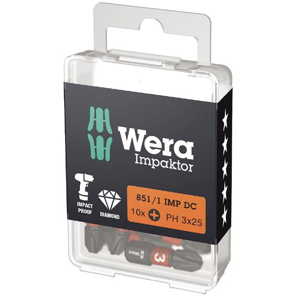 WERA ヴェラ 10個入 差込6.35mm ダイヤモンドコーティング プラスドライバービット 刃先サイズ#3 全長25mm 057617 工具 ツール