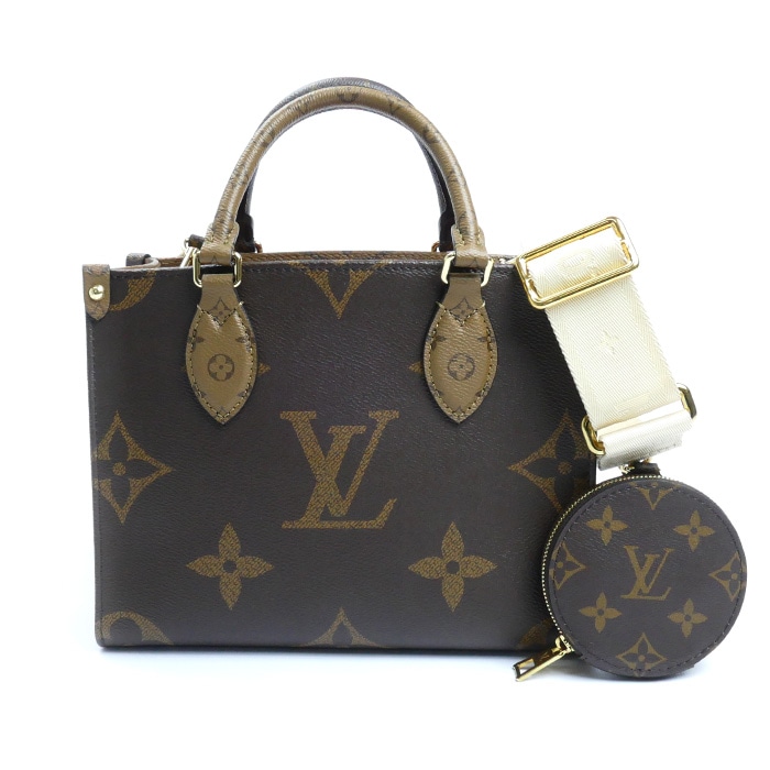 LOUIS VUITTON ルイ・ヴィトン オンザゴー PM 2Wayショルダーバッグ モノグラム & モノグラム・リバース ブラウン M46373 IC レディース 中古 美品