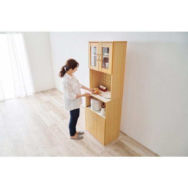 ラック 食器棚 おしゃれ ナチュラルモダン 扉付き ガラス レンジ台 キッチン収納 カップボード 棚 幅60cm