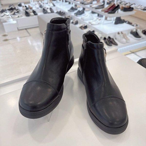 女性バックル装飾モールドチャンパーアンクルブーツ 322614 SA ブラック