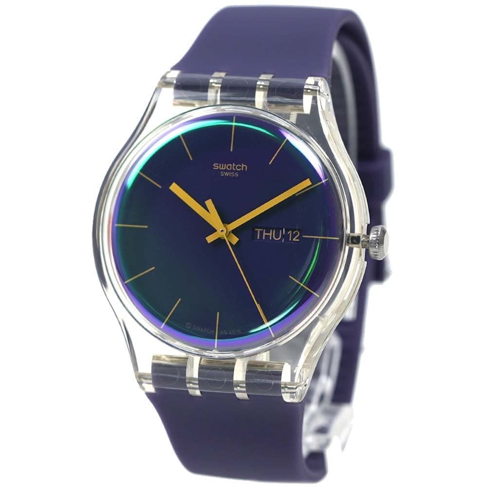 スウォッチ 腕時計 日付 曜日 カレンダー パープル グリーン グラデーションダイアル swatch TRANSFORMATION POLAPURPLE SUOK712