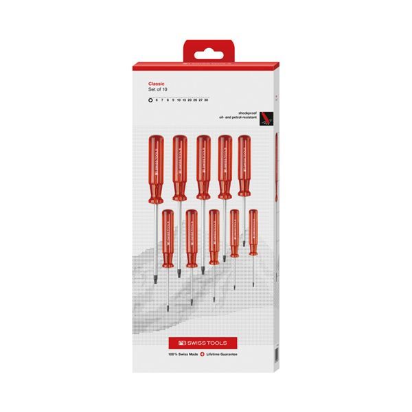 PB SWISS TOOLS ピービースイスツールズ 10本組 クラシックハンドル ヘクスローブドライバーセット ペーパーボックス入 1402.CBB