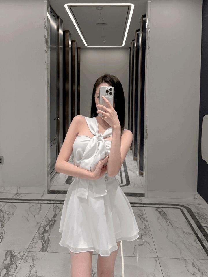 スワ ストーン Aライン フレア シフォン ミニ スカート(2color)