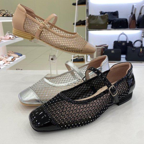 女性用メッシュメリージェーン夏フラットシューズ PFEMTS58789BKPIMS HFPS2A GN_GN