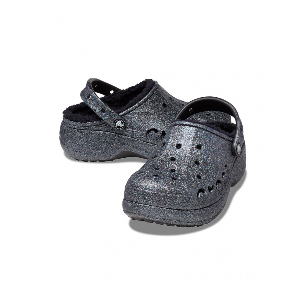 クロックスレディースバヤプラットフォーム裏地付きグリッタークロッグ BK グリッター (23FWCL209243)