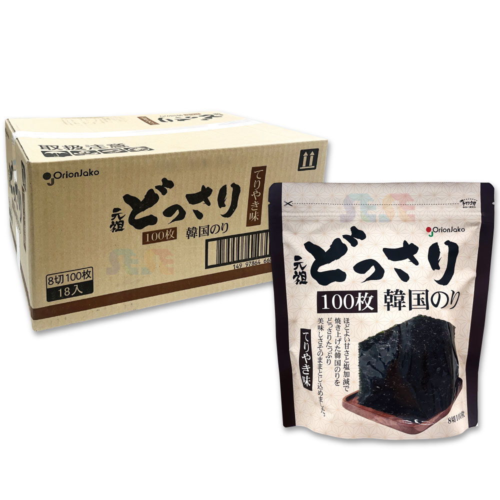 オリオンジャコー どっさり 韓国のり 18袋セット 100枚入 てりやき味 / チャック付き袋 Orionjako