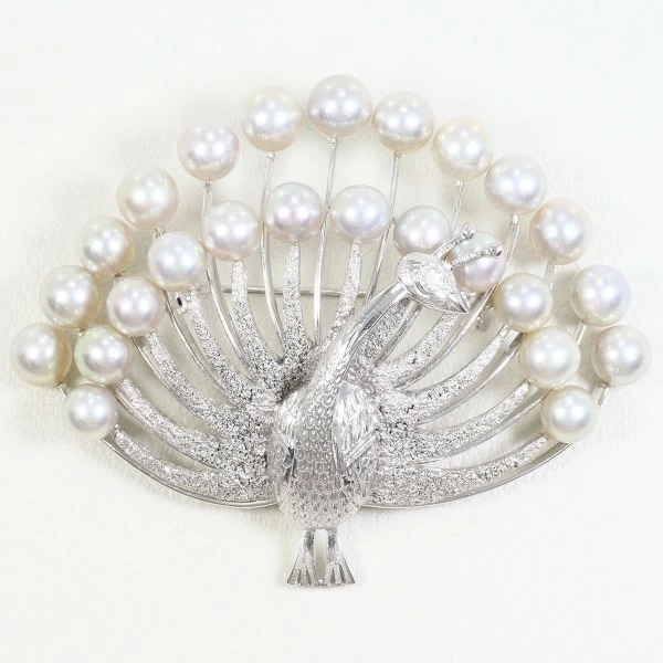 K14 14金 WG ブローチ アコヤ真珠 ダイヤ カード鑑別書 ジュエリー 中古