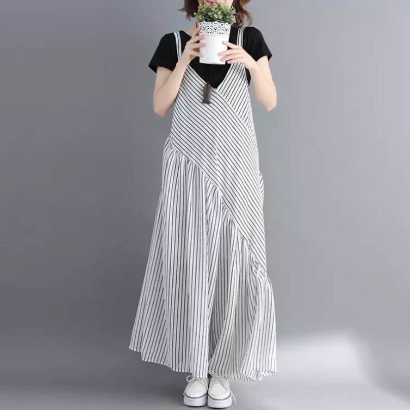 2色 ワンピース ノースリーブ 春 夏 秋 冬 きれいめ カジュアル かわいい ロング aライン オールインワン サロペット ワイドパンツ ロング ロング丈 Vネック 深 Vネック フレア セミフレア