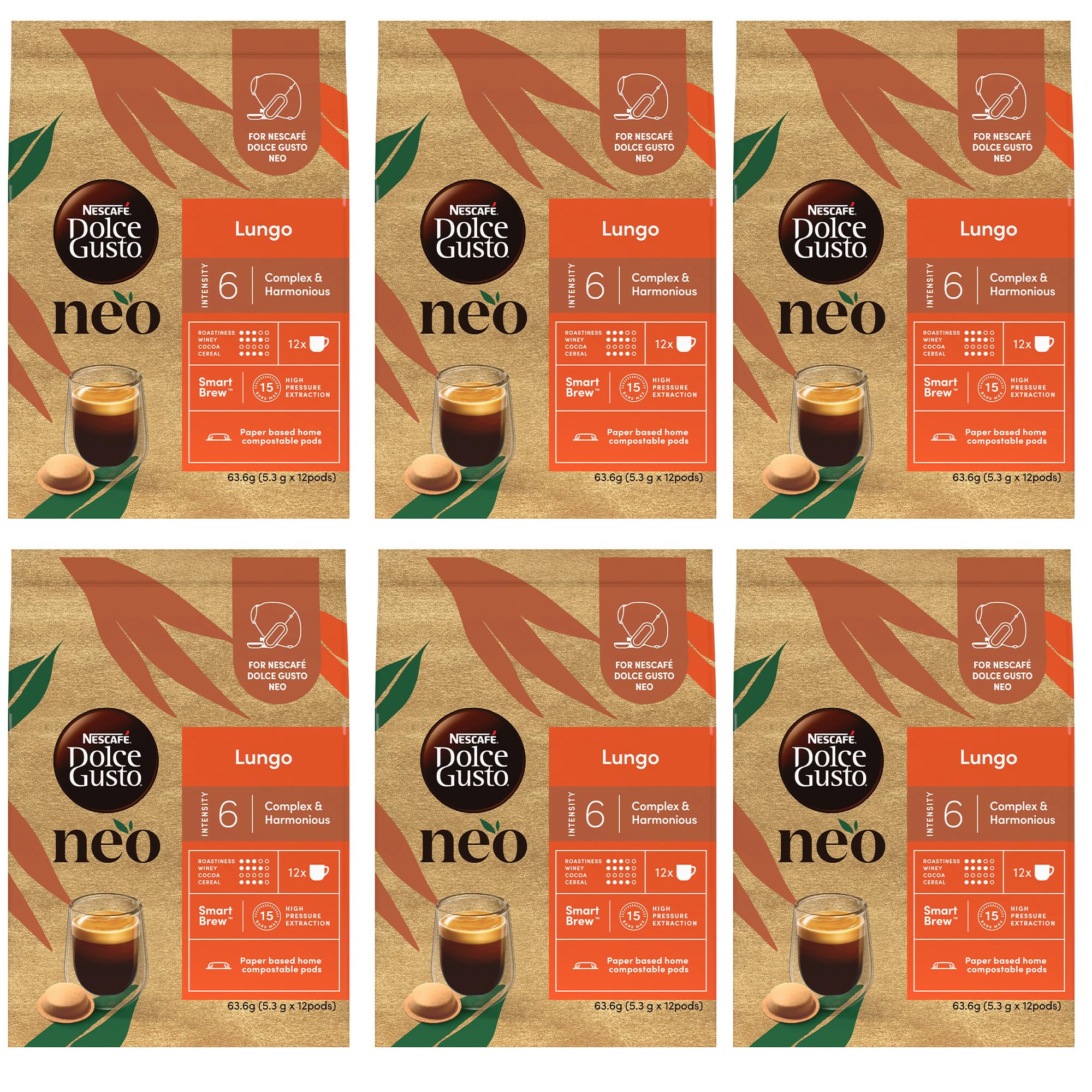 ネスカフェ ドルチェ グスト ネオ専用 ルンゴ 12P×6袋,紙製コーヒーポッド,ブラックコーヒー,レギュラーコーヒー,高圧エスプレッソ抽出(約120ml)