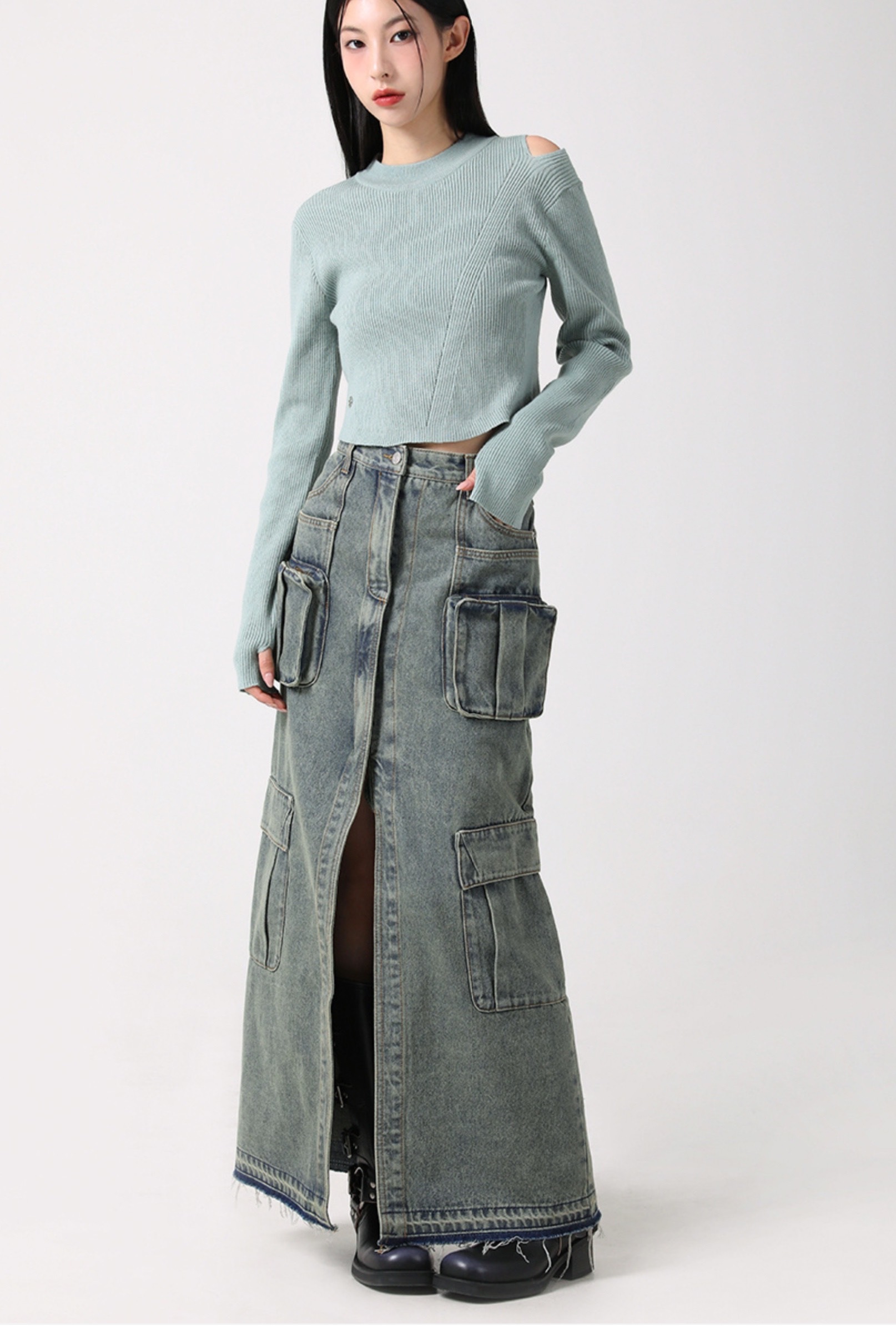 Evelyn Long Denim Skirt VINTAGE BLUE